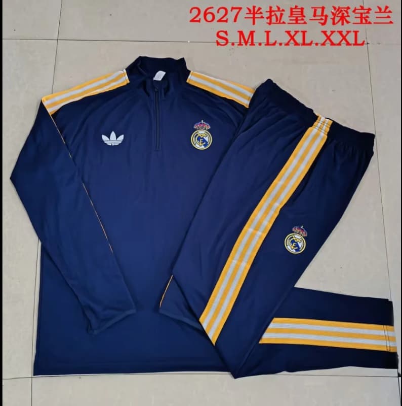 Thailand Quality(AAA) 25/26 Real Madrid Dark Blue Soccer Tracksuit 13