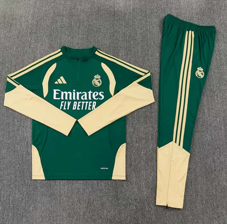 Thailand Quality(AAA) 25/26 Real Madrid Green Soccer Tracksuit 06
