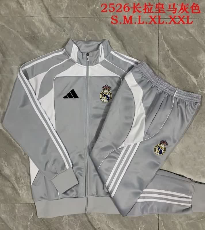 Thailand Quality(AAA) 25/26 Real Madrid Grey Soccer Tracksuit 03