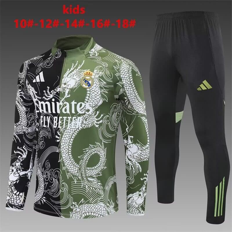 Kids - Thailand Quality(AAA) 25/26 Real Madrid Black Green Soccer Tracksuit