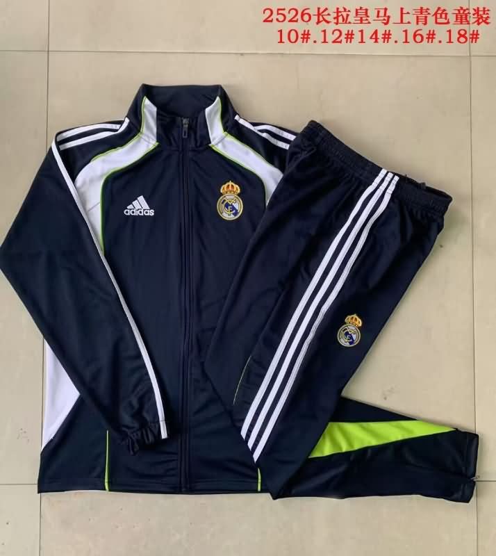 Kids - Thailand Quality(AAA) 25/26 Real Madrid Dark Blue Soccer Tracksuit 02