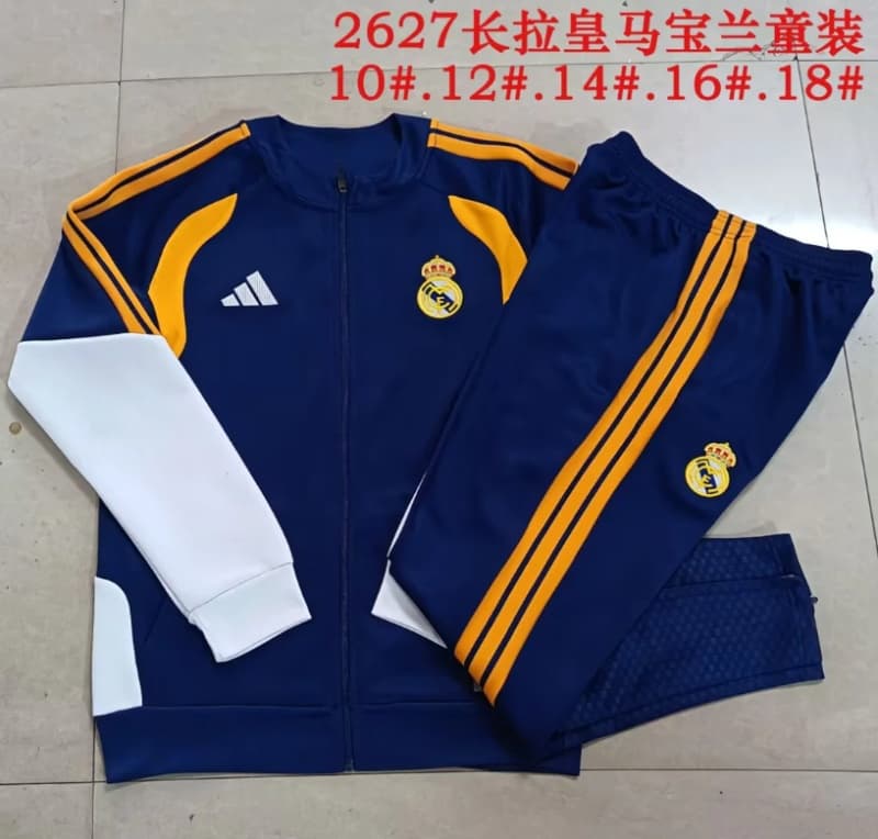 Kids - Thailand Quality(AAA) 25/26 Real Madrid Dark Blue Soccer Tracksuit 06
