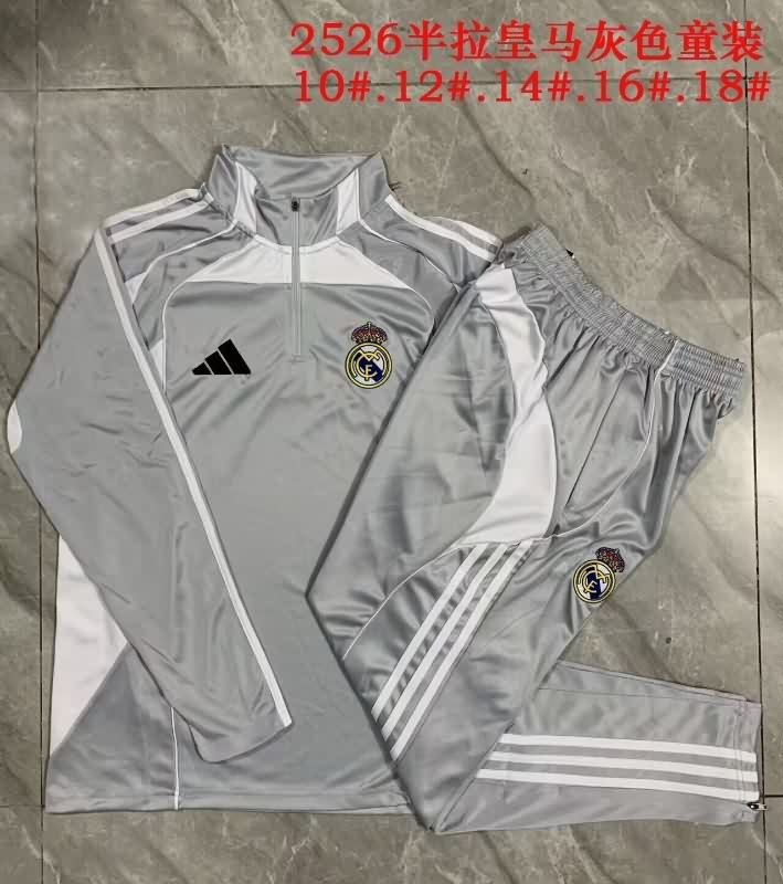 Kids - Thailand Quality(AAA) 25/26 Real Madrid Grey Soccer Tracksuit 02