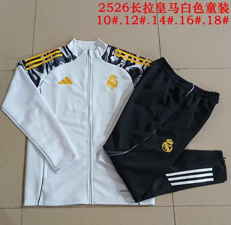 Kids - Thailand Quality(AAA) 25/26 Real Madrid White Soccer Tracksuit 08