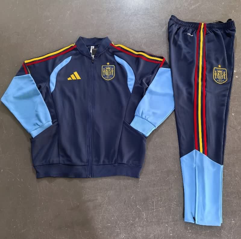 Thailand Quality(AAA) 2026 Spain Dark Blue Soccer Tracksuit 03