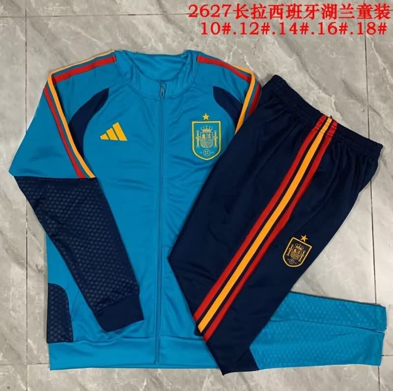 Kids - Thailand Quality(AAA) 2026 Spain Blue Soccer Tracksuit 02