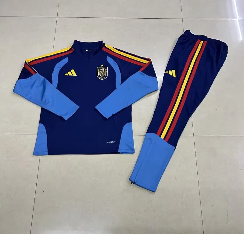Kids - Thailand Quality(AAA) 2026 Spain Dark Blue Soccer Tracksuit