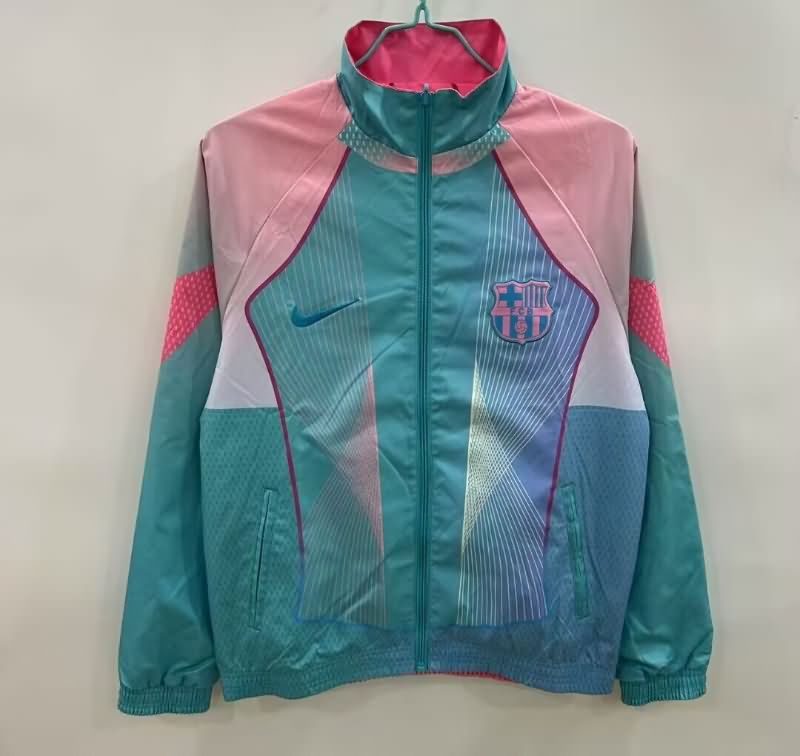 Thailand Quality(AAA) 25/26 Barcelona Green Pink Reversible Soccer Windbreaker