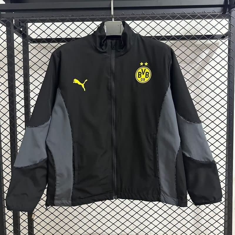 Thailand Quality(AAA) 25/26 Dortmund Black Grey Reversible Soccer Windbreaker