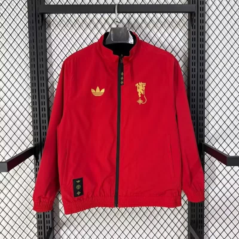 Thailand Quality(AAA) 25/26 Manchester United Black Red Reversible Soccer Windbreaker