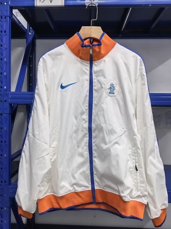Thailand Quality(AAA) 2025 Netherlands White Soccer Windbreaker