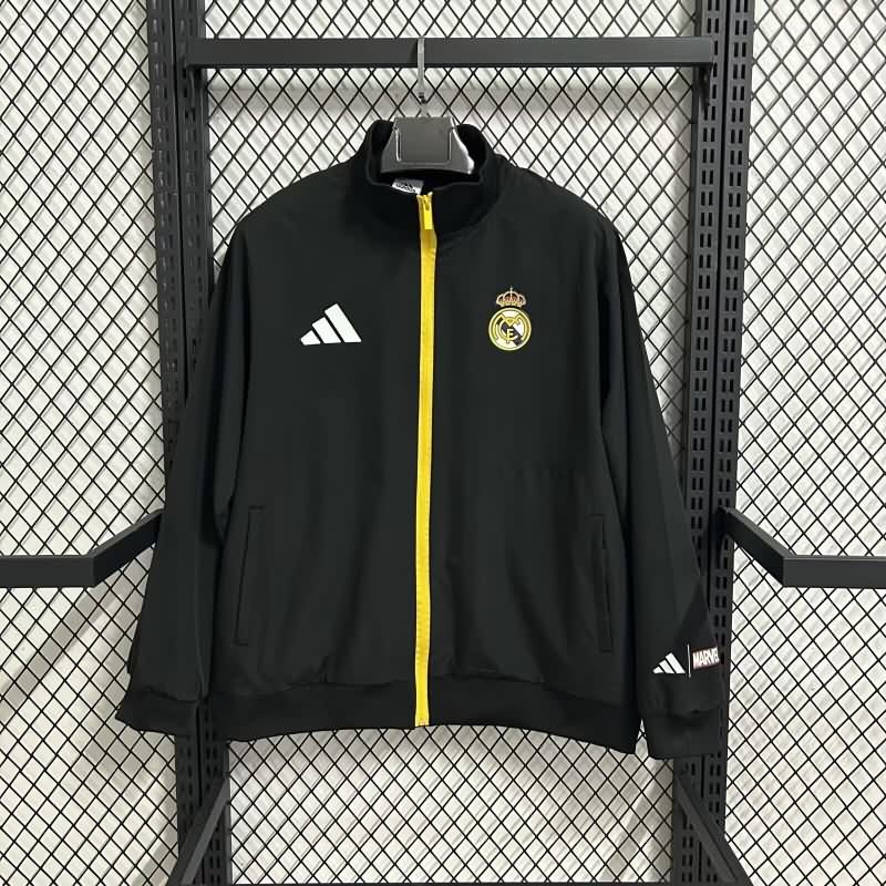 Thailand Quality(AAA) 25/26 Real Madrid Black Soccer Windbreaker 03