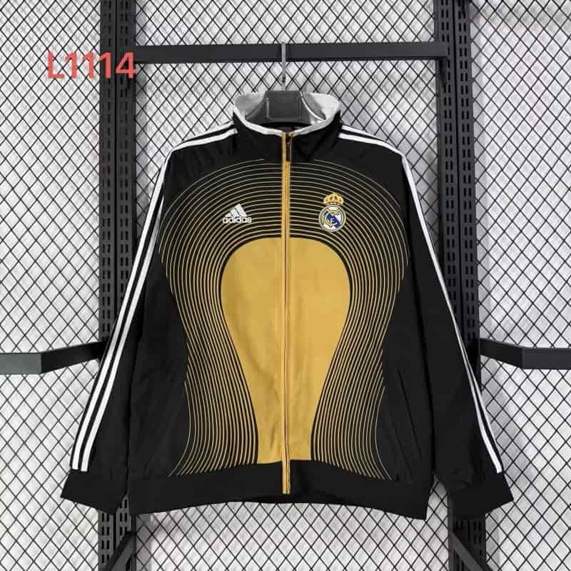 Thailand Quality(AAA) 25/26 Real Madrid Black Soccer Windbreaker 05