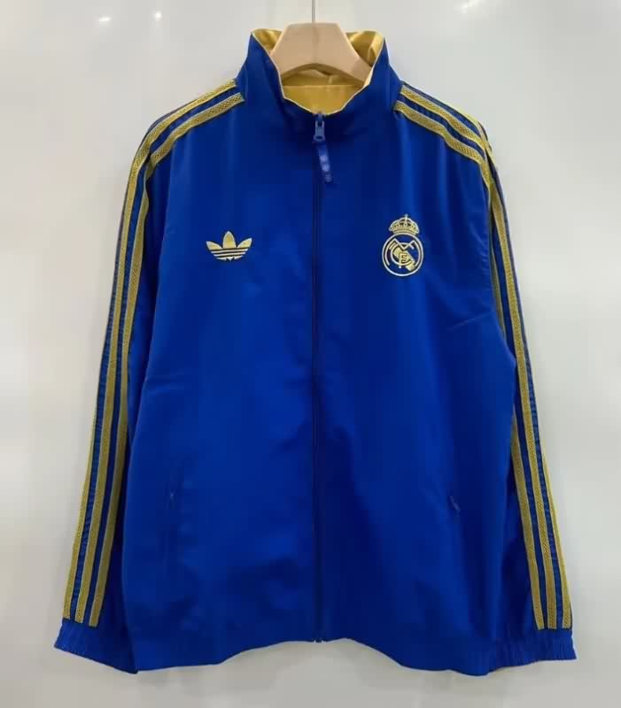 Thailand Quality(AAA) 25/26 Real Madrid Blue Yellow Reversible Soccer Windbreaker