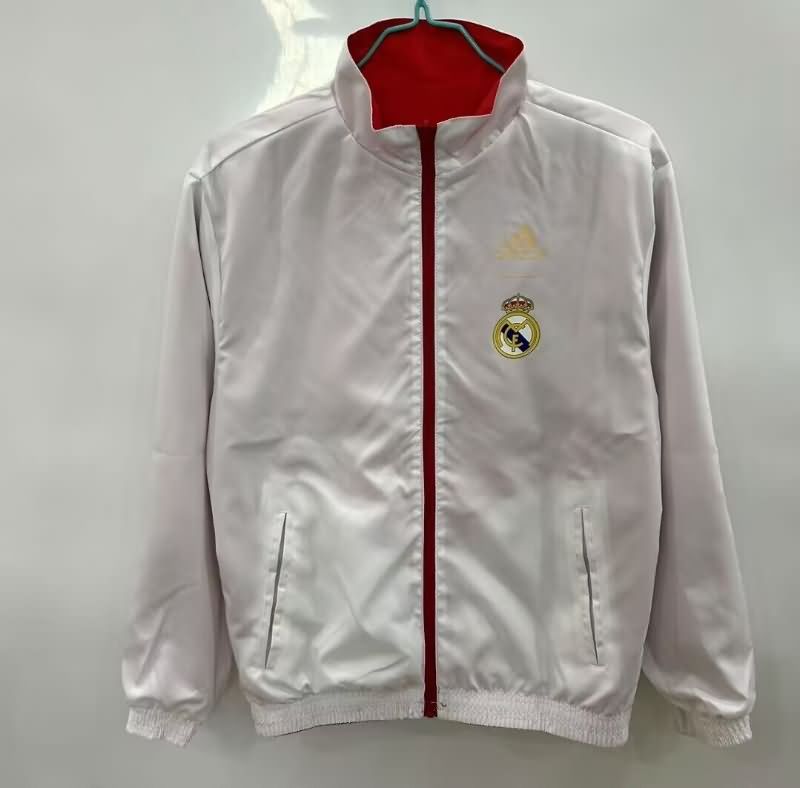 Thailand Quality(AAA) 25/26 Real Madrid Red White Reversible Soccer Windbreaker