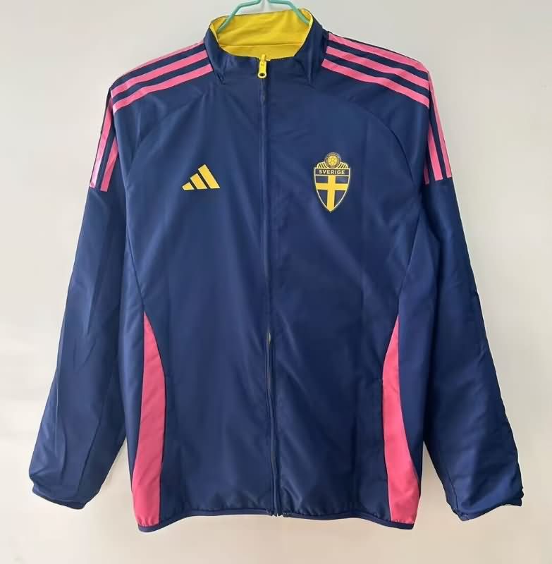 Thailand Quality(AAA) 2025 Sweden Yellow Dark Blue Reversible Soccer Windbreaker