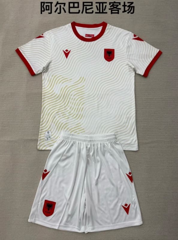 2026 Albania Away Kids Soccer Jersey And Shorts