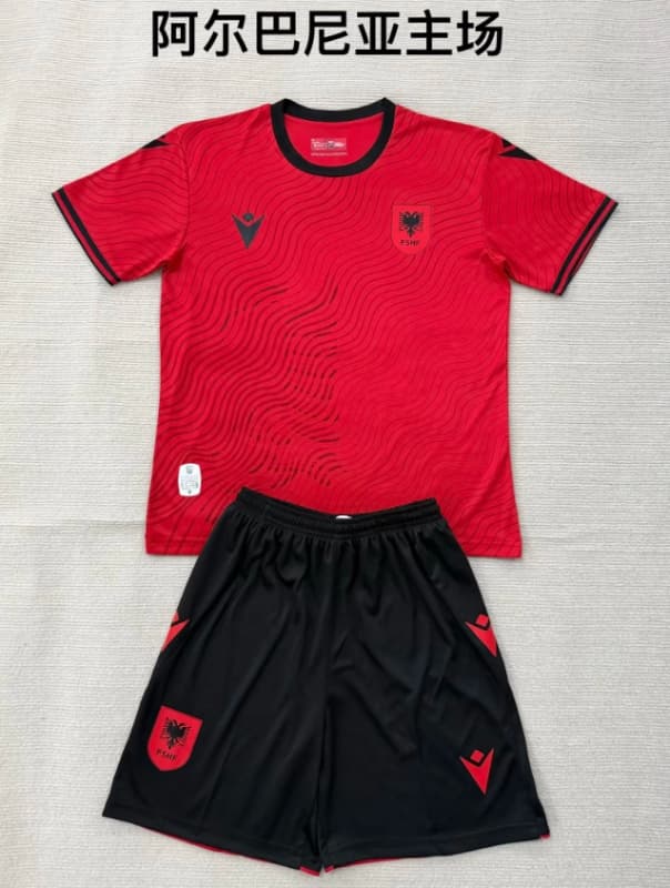 2026 Albania Home Kids Soccer Jersey And Shorts