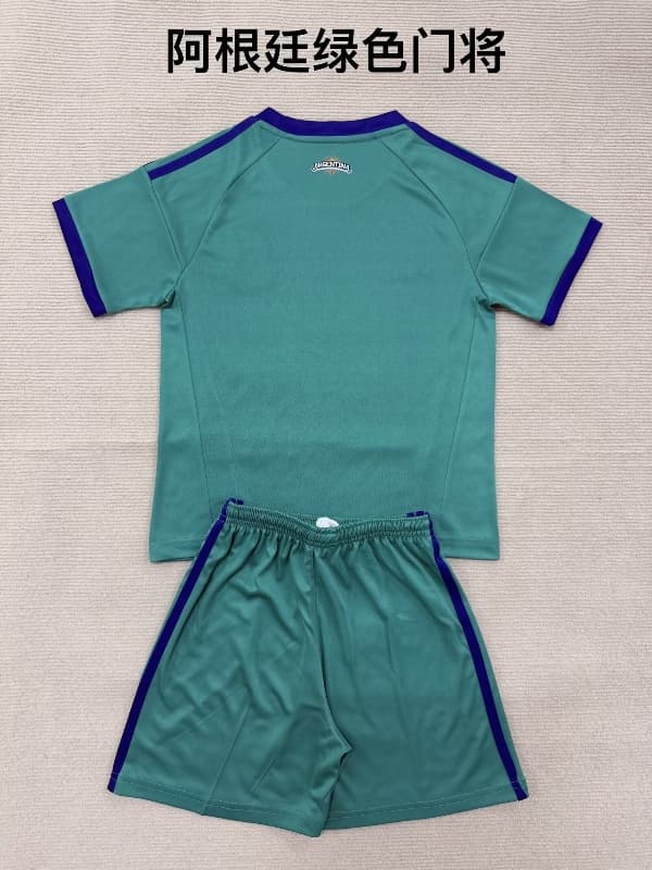 2026 Argentina World Cup Goalkeeper Green Kids Soccer Jersey And Shorts