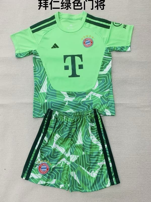 26/27 Bayern Munich Goalkeeper Green Kids Soccer Jersey And Shorts