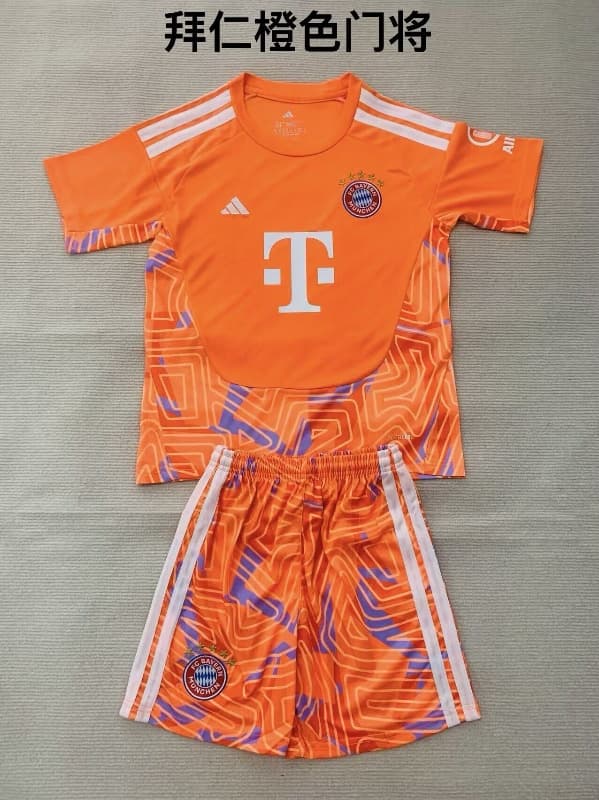 26/27 Bayern Munich Goalkeeper Orange Kids Soccer Jersey And Shorts