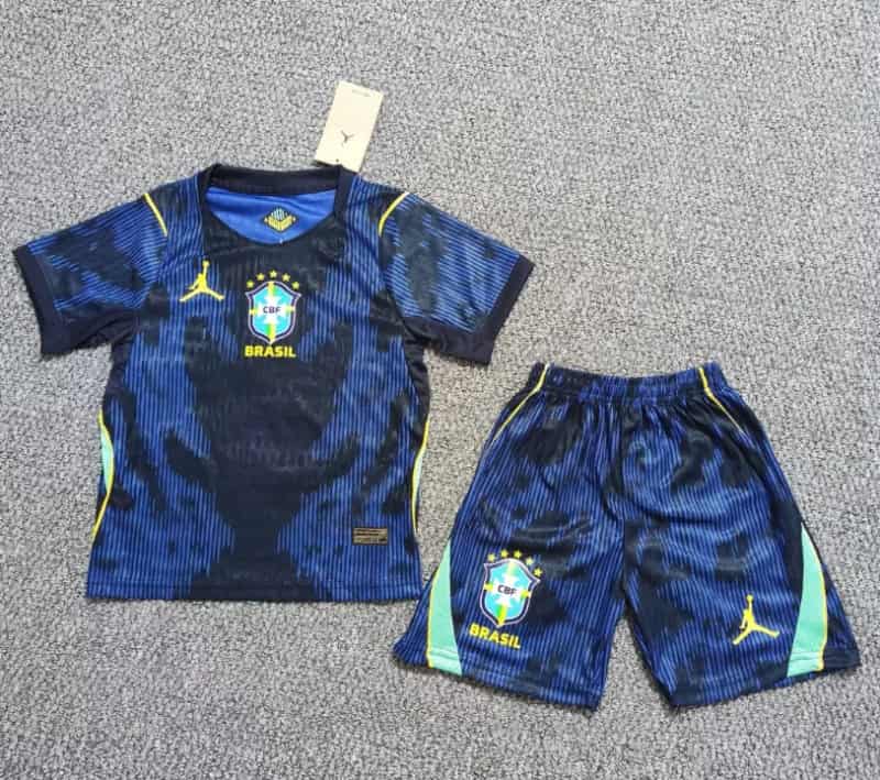 2026 Brazil Away Kids Soccer Jersey And Shorts (Player)