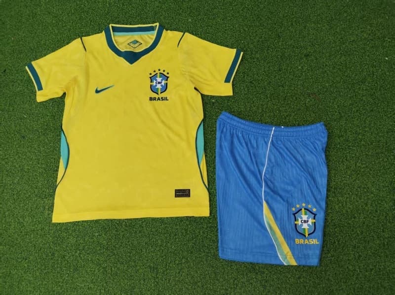 2026 Brazil World Cup Home Kids Soccer Jersey And Shorts (Player)