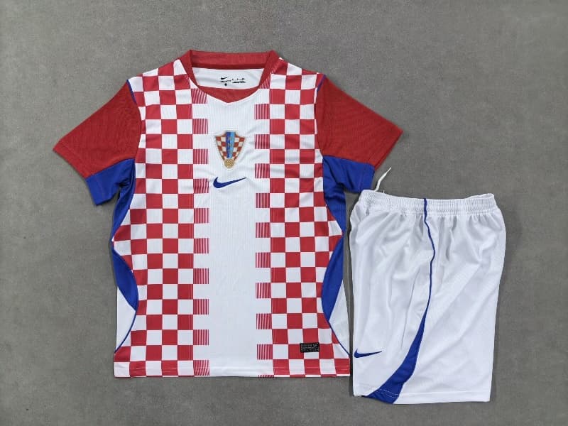 2026 Croatia World Cup Home Kids Soccer Jersey And Shorts