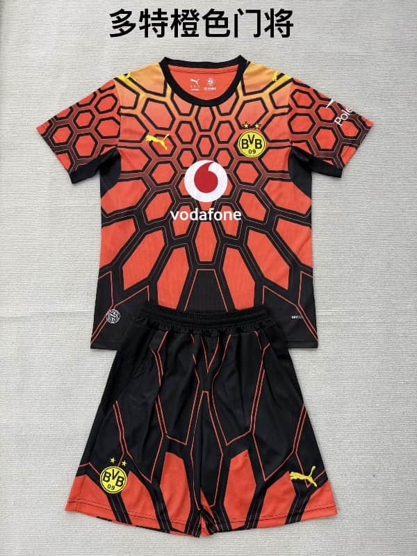 26/27 Dortmund Goalkeeper Orange Kids Soccer Jersey And Shorts