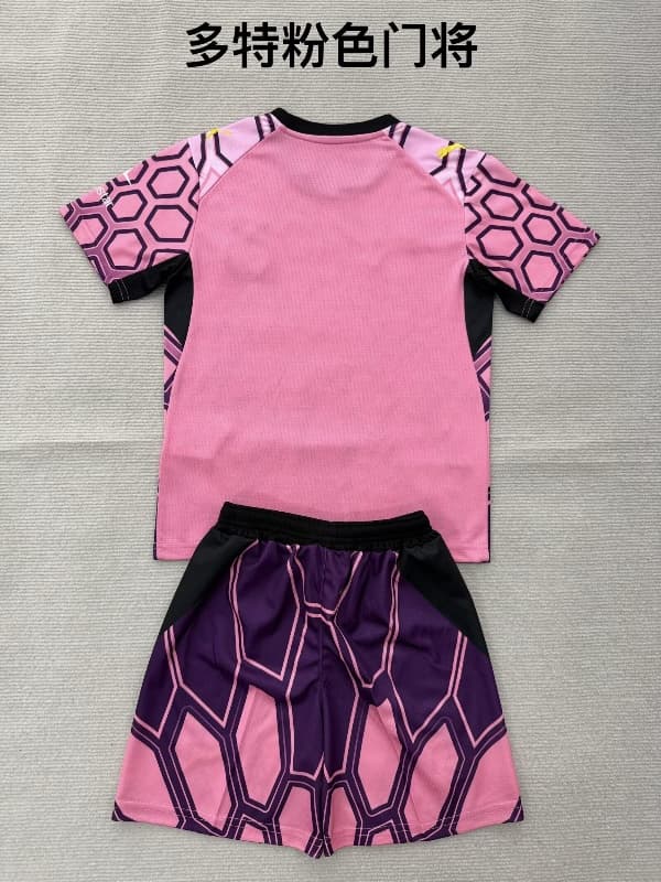 26/27 Dortmund Goalkeeper Pink Kids Soccer Jersey And Shorts