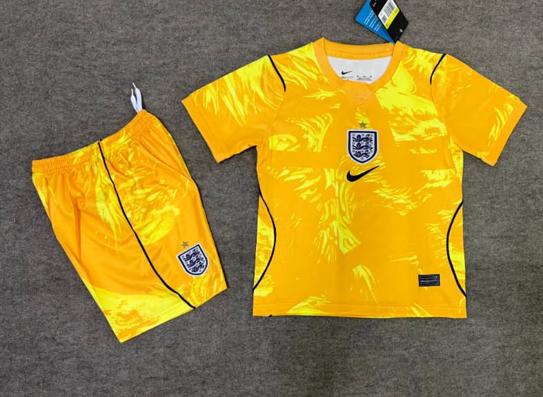 2026 England Goalkeeper Yellow Kids Soccer Jersey And Shorts