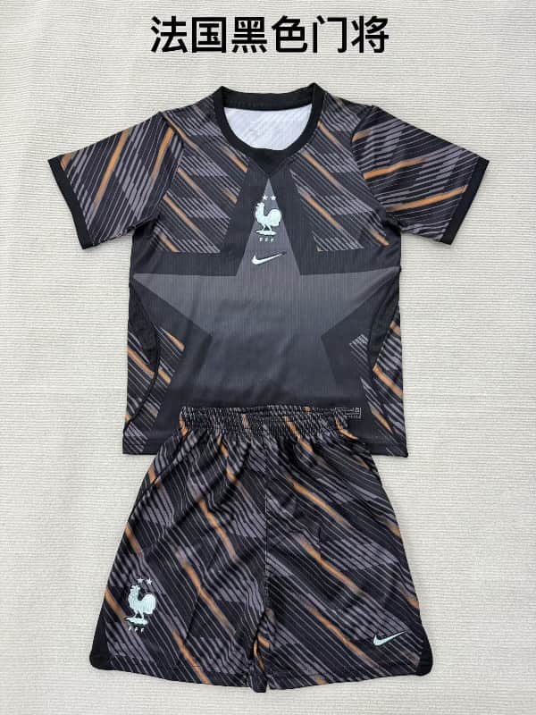 2026 France World Cup Goalkeeper Black Kids Soccer Jersey And Shorts