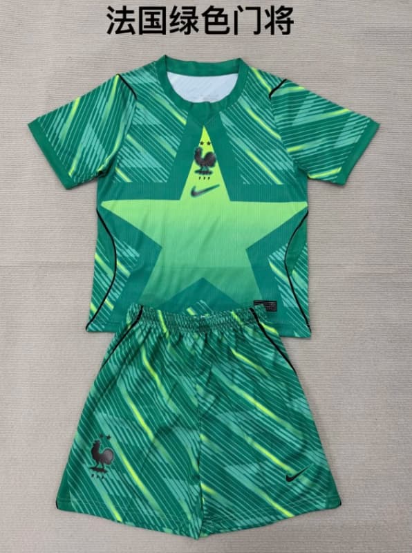 2026 France World Cup Goalkeeper Green Kids Soccer Jersey And Shorts