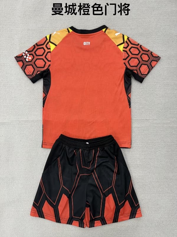 26/27 Manchester City Goalkeeper Orange Kids Soccer Jersey And Shorts