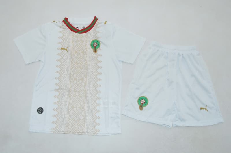 2026 Morocco World Cup Away Kids Soccer Jersey And Shorts