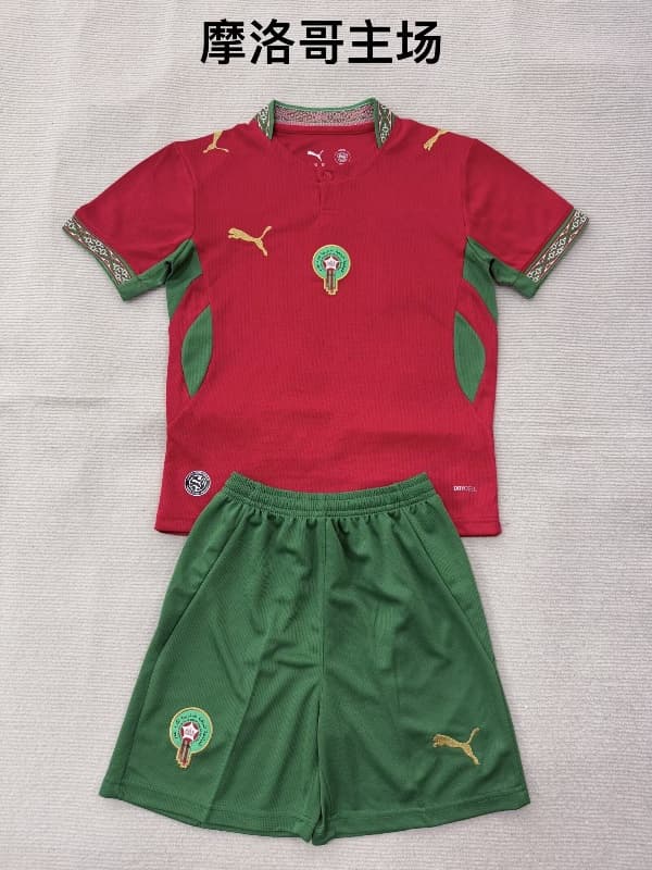2026 Morocco World Cup Home Kids Soccer Jersey And Shorts
