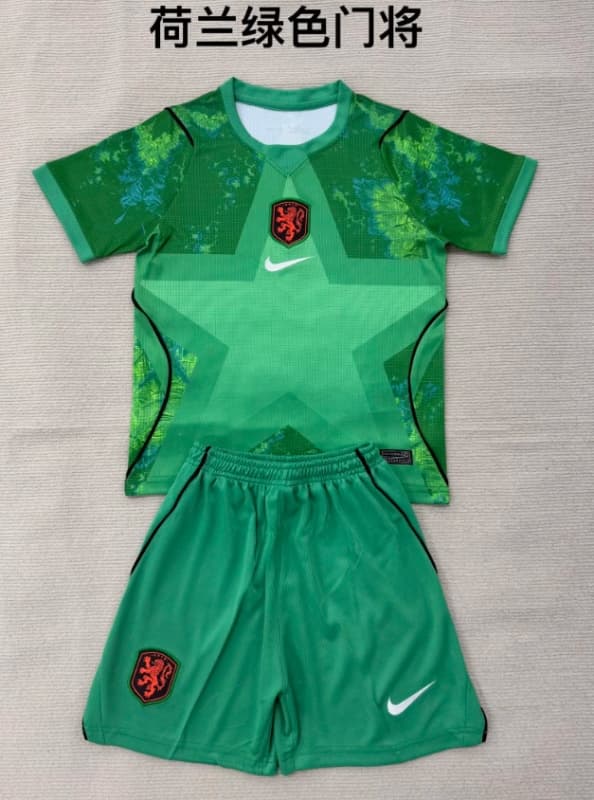 2026 Netherlands Goalkeeper Green Kids Soccer Jersey And Shorts 2026 Netherlands Goalkeeper Green Kids Soccer Jersey And Shorts