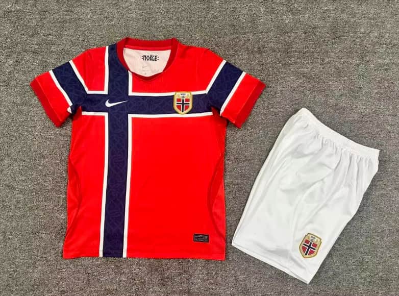 2026 Norway World Cup Home Kids Soccer Jersey And Shorts