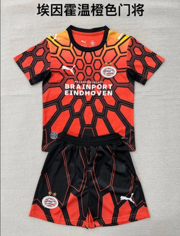 26/27 PSV Eindhoven Goalkeeper Orange Kids Soccer Jersey And Shorts