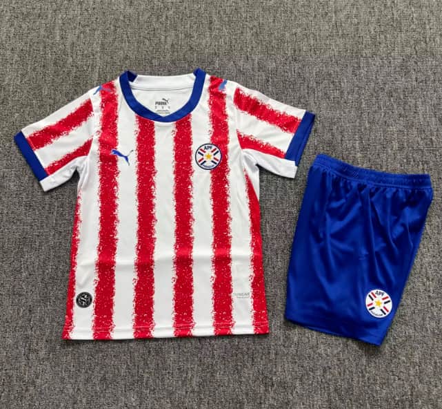 2026 Paraguay Home Kids Soccer Jersey And Shorts