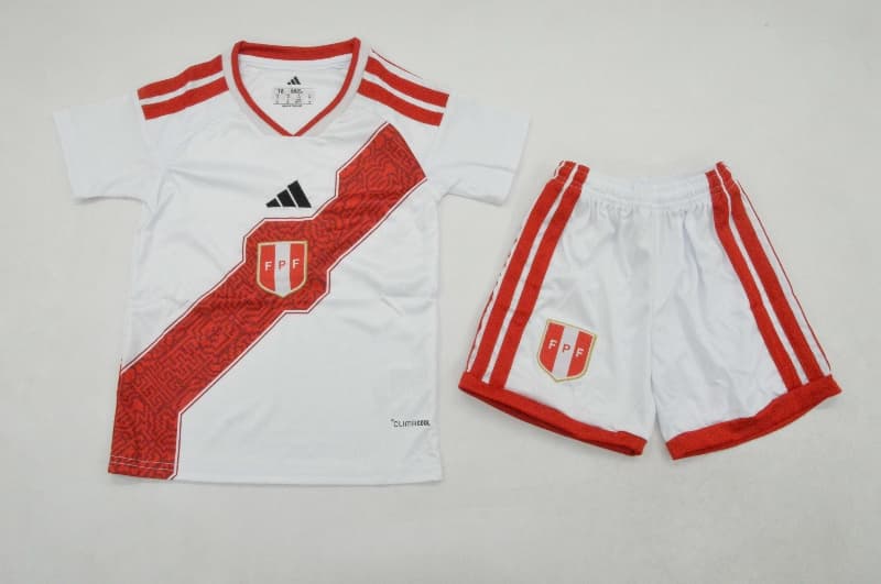2026 Peru Home Kids Soccer Jersey And Shorts