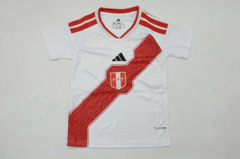2026 Peru Home Kids Soccer Jersey And Shorts