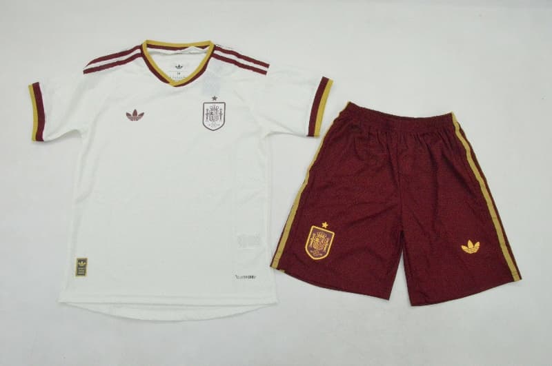 2026 Spain World Cup Away Kids Soccer Jersey And Shorts (Player)