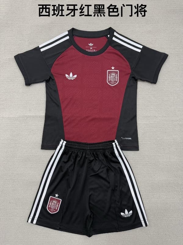 2026 Spain Goalkeeper Red Kids Soccer Jersey And Shorts 2026 Spain Goalkeeper Red Kids Soccer Jersey And Shorts