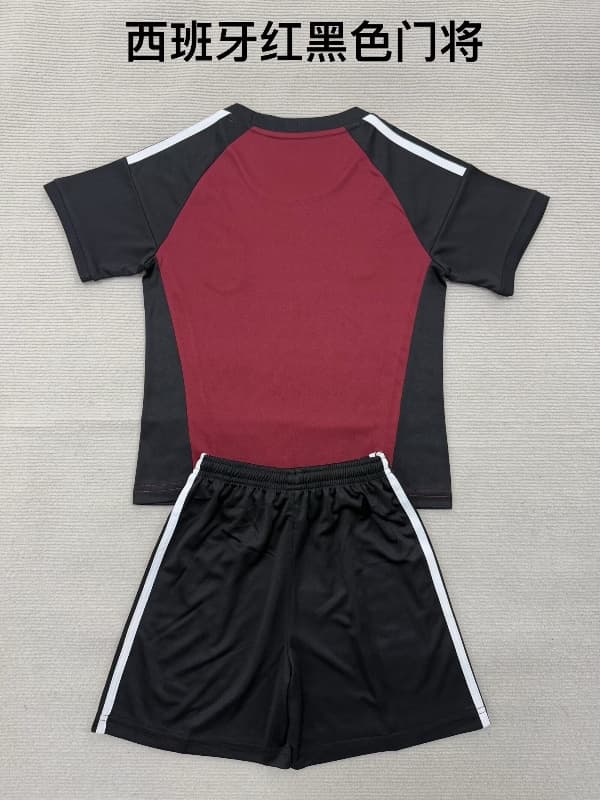 2026 Spain Goalkeeper Red Kids Soccer Jersey And Shorts