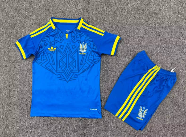 2026 Ukraine Away Kids Soccer Jersey And Shorts