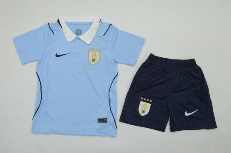 2026 Uruguay World Cup Home Kids Soccer Jersey And Shorts