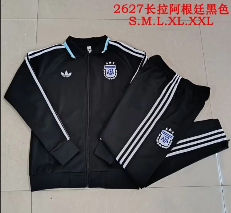 Thailand Quality(AAA) 2026 Argentina Black Soccer Tracksuit