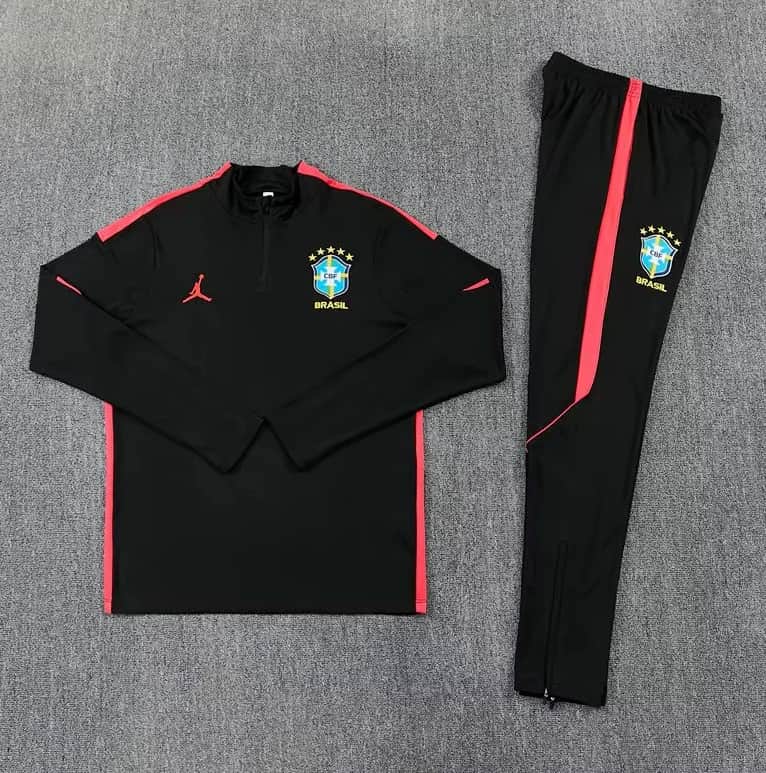 Thailand Quality(AAA) 2026 Brazil Black Soccer Tracksuit