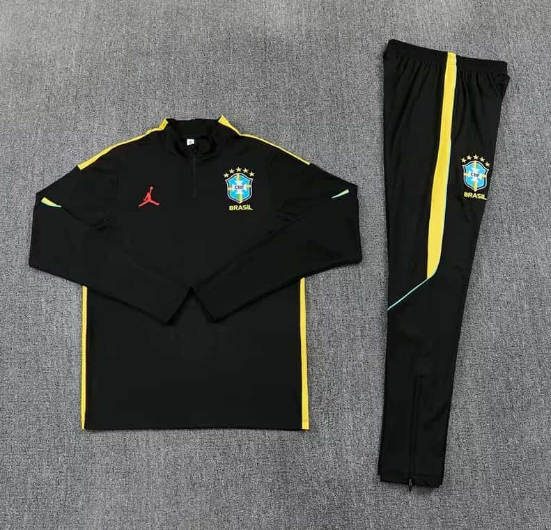 Thailand Quality(AAA) 2026 Brazil Black Soccer Tracksuit 02